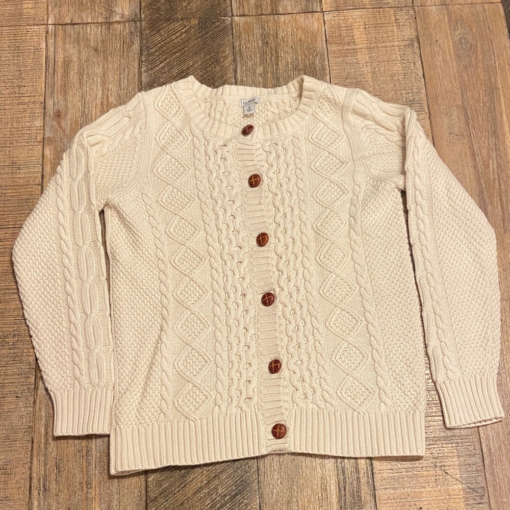 L.L. Bean Cream Cable Knit Cardigan